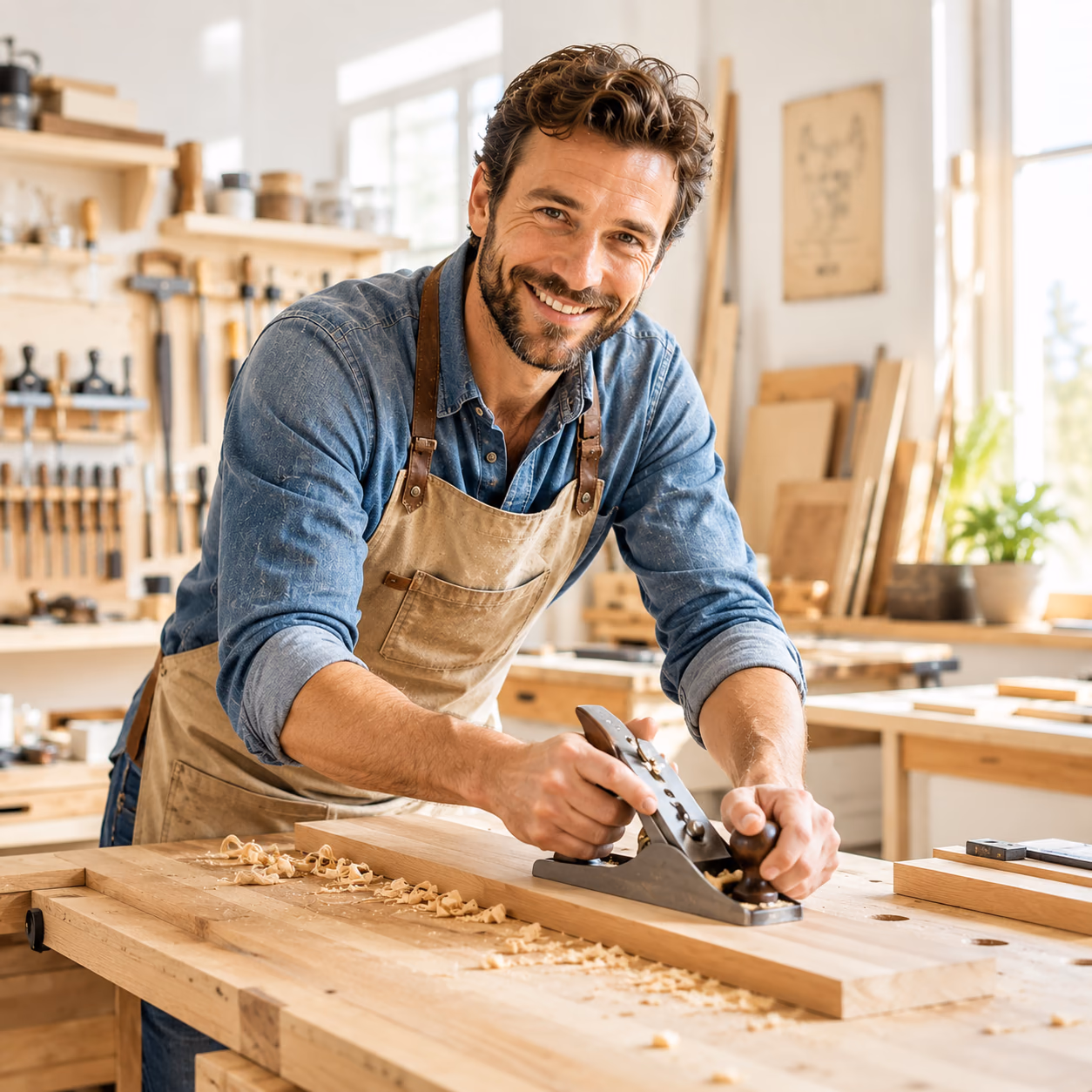 Carpenter in his workshop