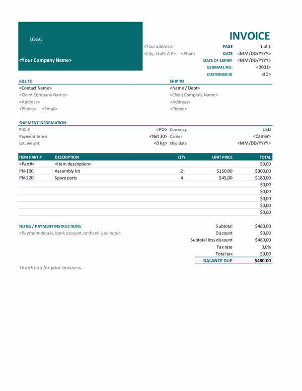 Invoice template preview
