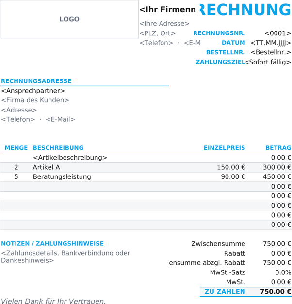 Kompakte Rechnungsvorlage