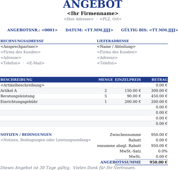Zentrierte Angebotsvorlage