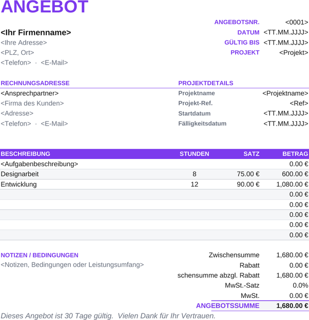 Angebotsvorlage Freelancer