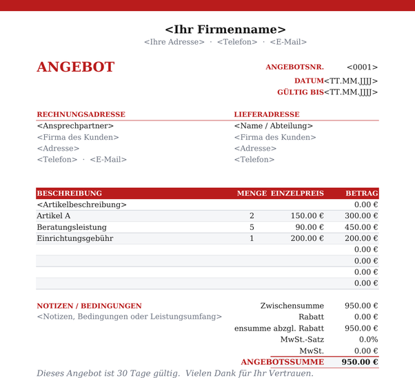 Angebotsvorlage Briefkopf