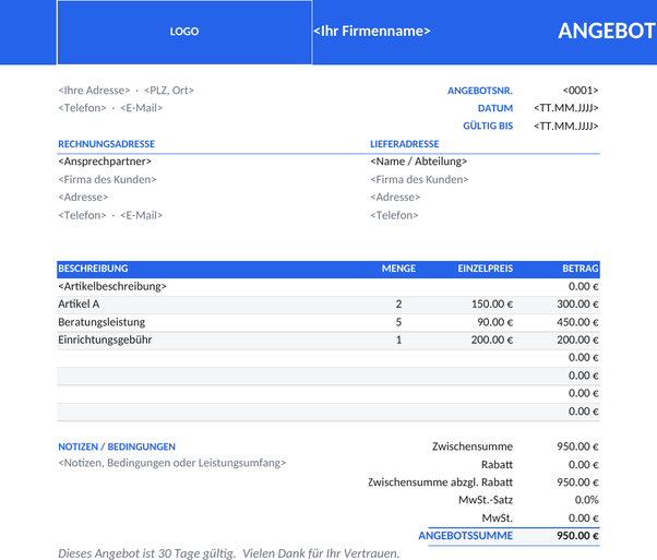 Moderne Angebotsvorlage