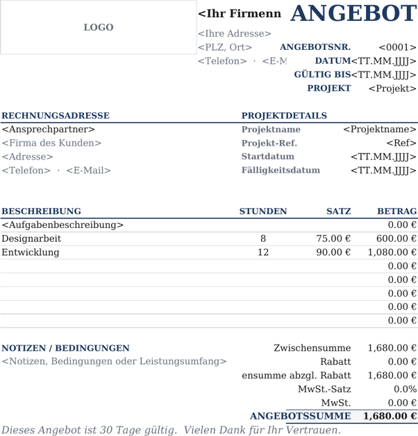 Angebotsvorlage breiter Rand
