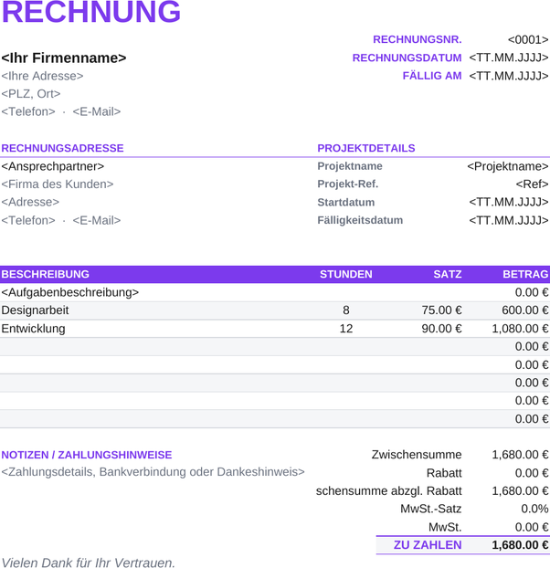Freelancer-Rechnungsvorlage