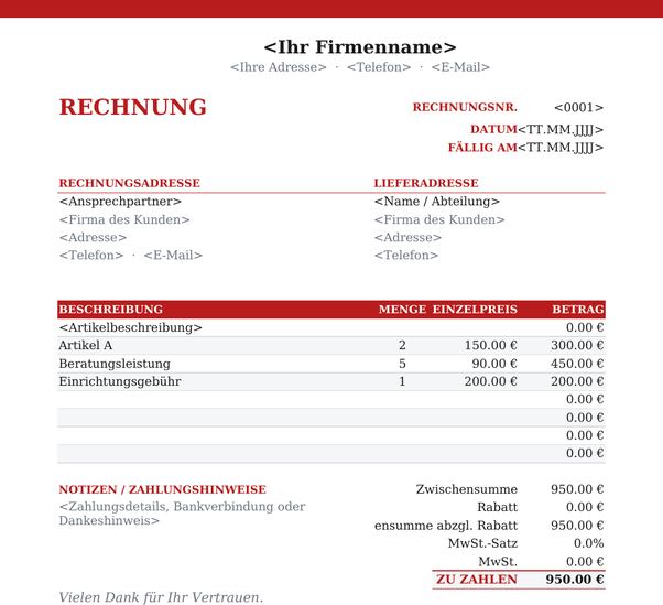 Rechnungsvorlage Briefkopf