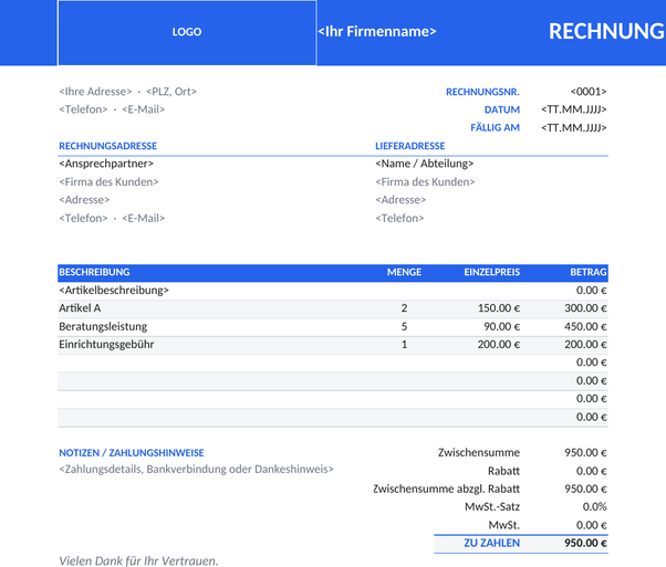 Moderne Rechnungsvorlage