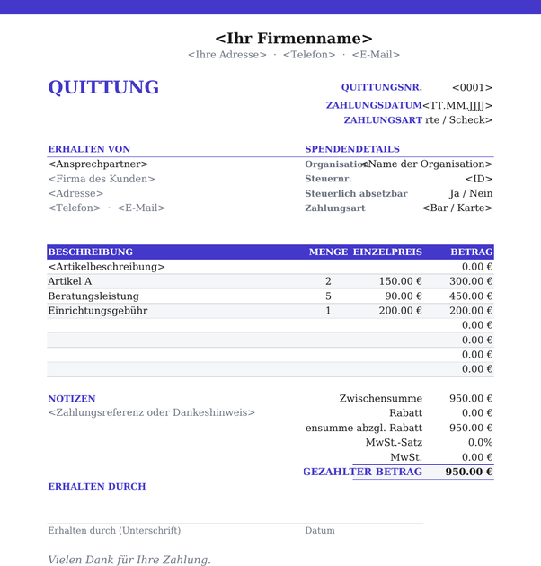 Spendenquittung-Vorlage