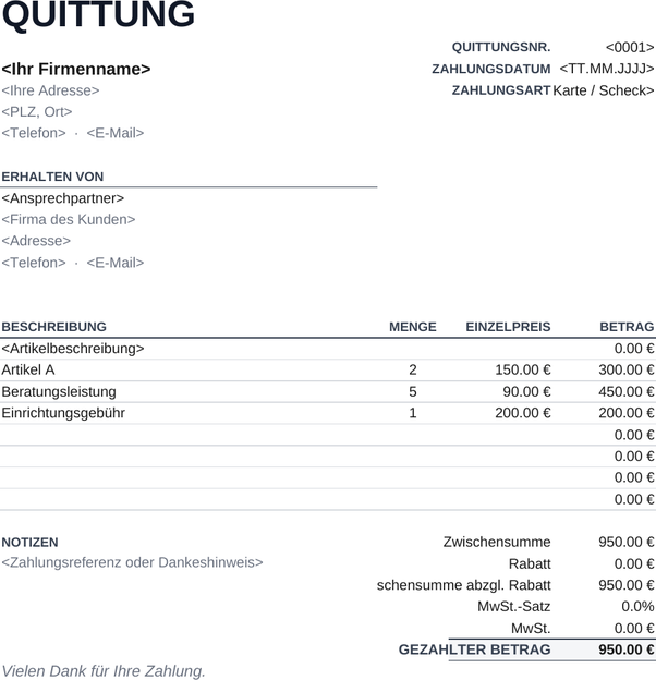 Minimalistische Quittungsvorlage