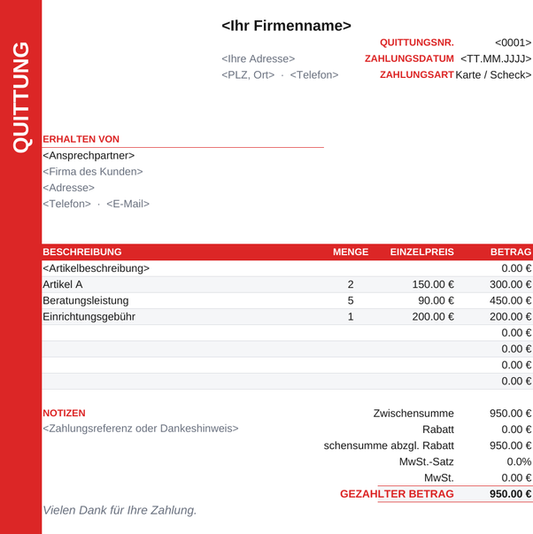 Quittungsvorlage Seitenleiste