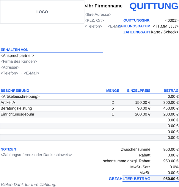 Einfache Quittungsvorlage