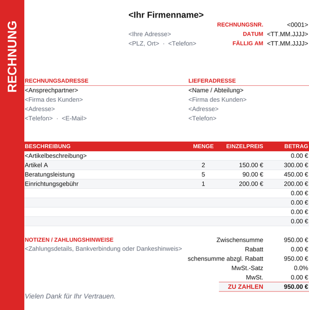Rechnungsvorlage Seitenleiste