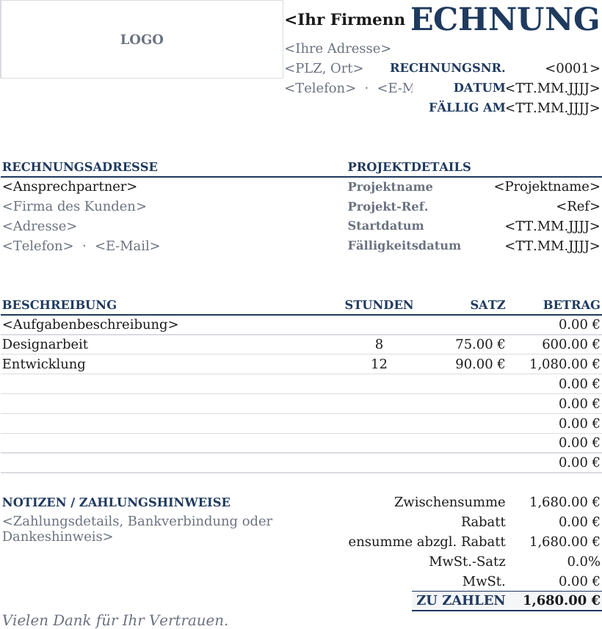 Rechnungsvorlage breiter Rand
