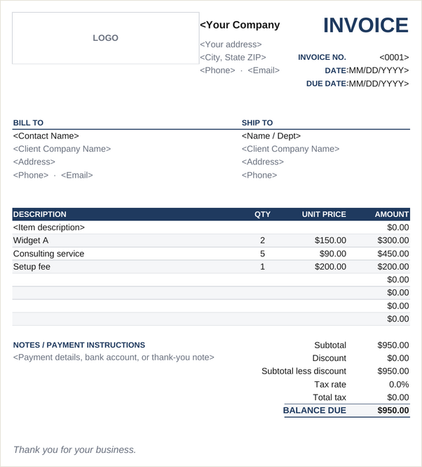 Classic invoice template