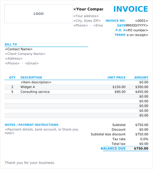 Compact invoice template
