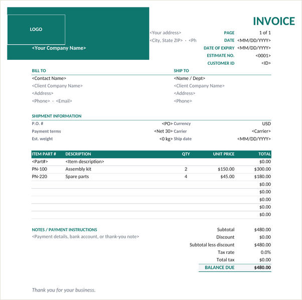 Corporate invoice template