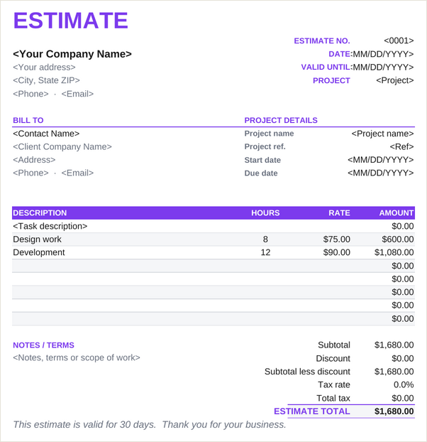 Freelance estimate template