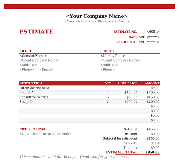 Letterhead estimate template