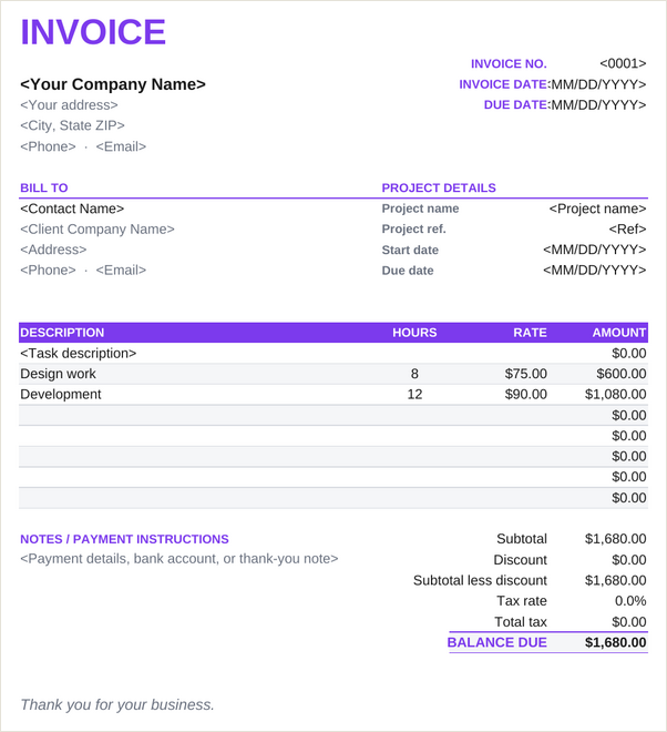 Freelance invoice template