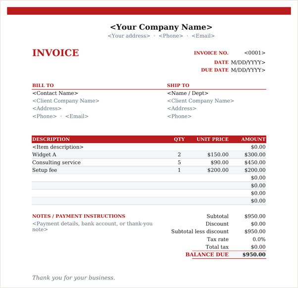 Letterhead invoice template