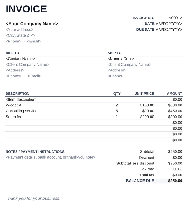 Minimal invoice template