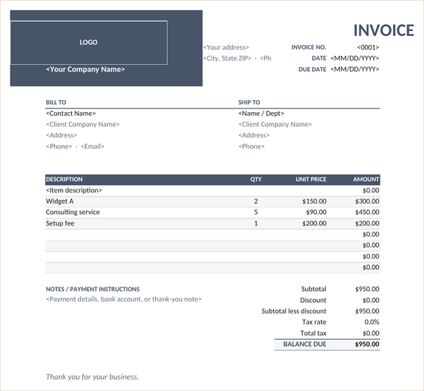 Panel invoice template
