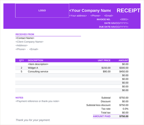 Bold receipt template