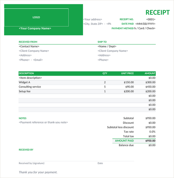Business receipt template