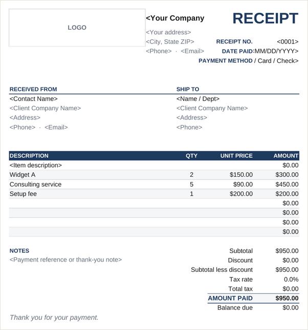 Classic receipt template