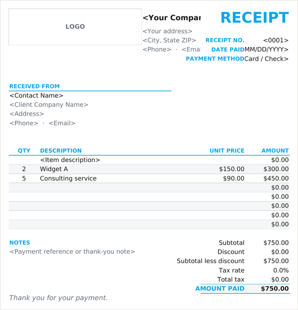 Compact receipt template