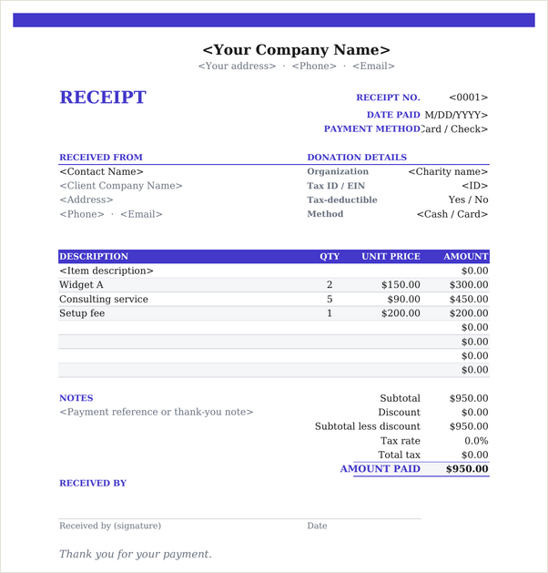 Donation receipt template