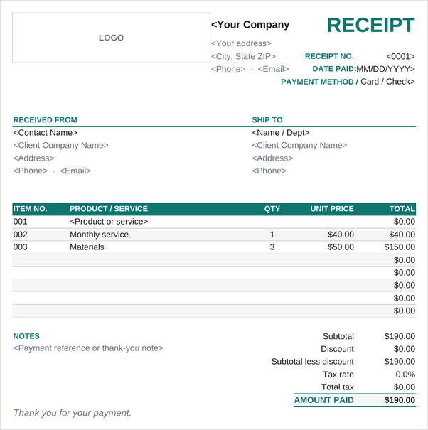 Itemized receipt template