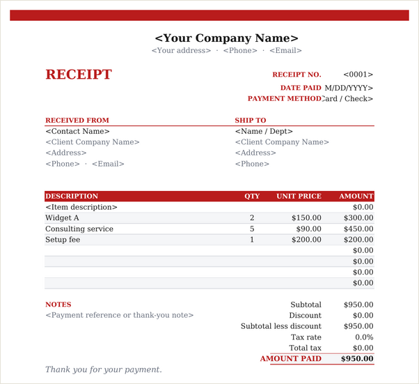Letterhead receipt template