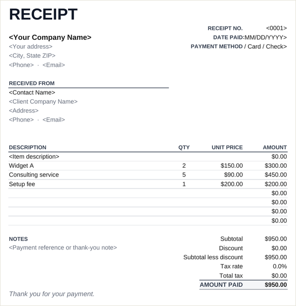 Minimal receipt template