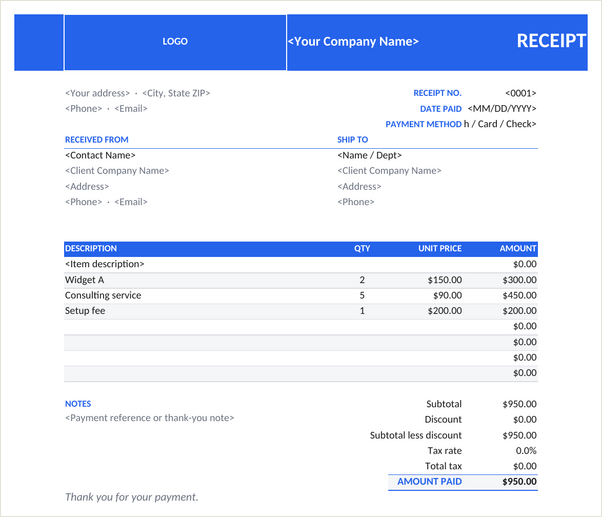 Modern receipt template