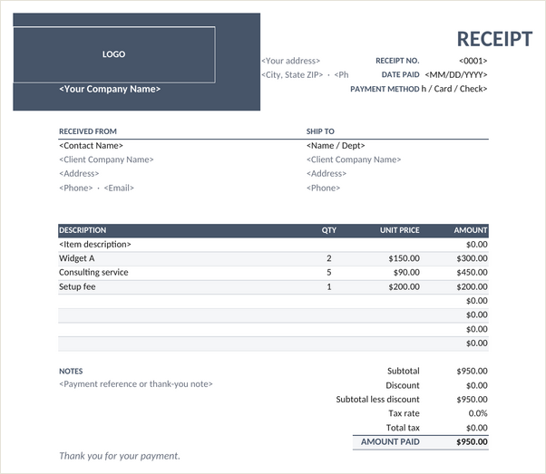 Panel receipt template