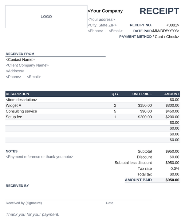 Petty Cash receipt template