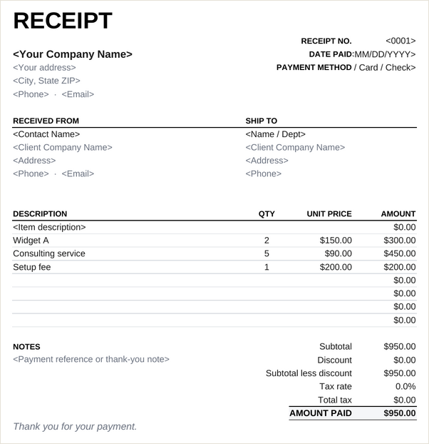 Printer Friendly receipt template