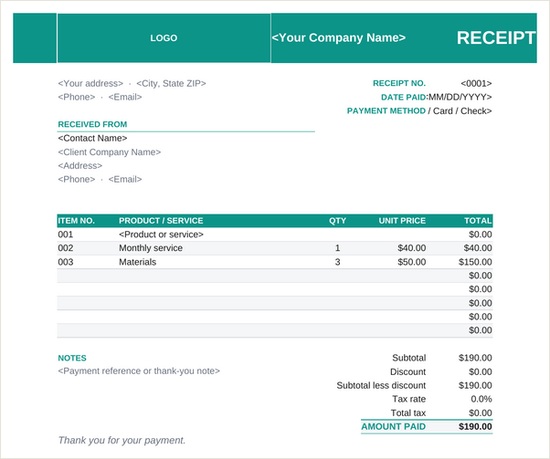 Sales receipt template
