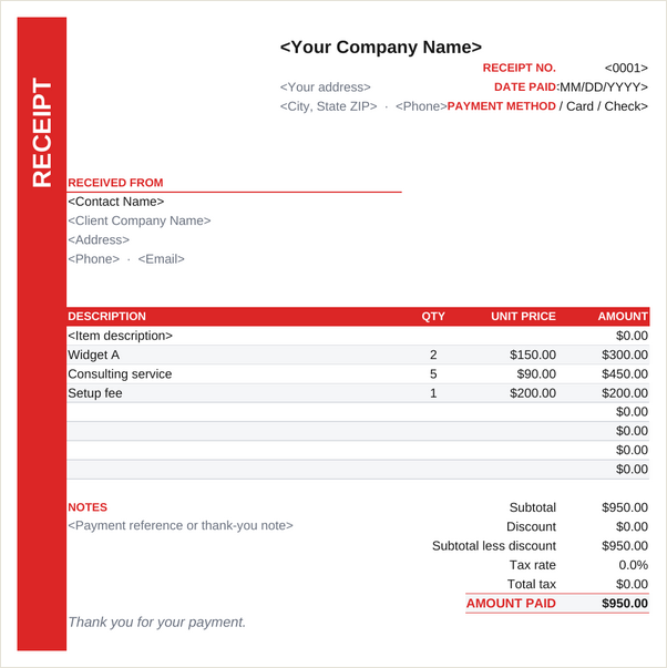 Side Rail receipt template
