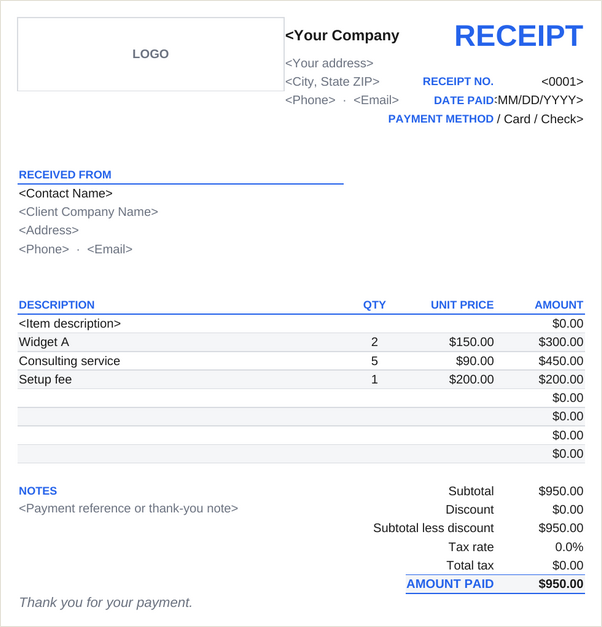 Simple receipt template