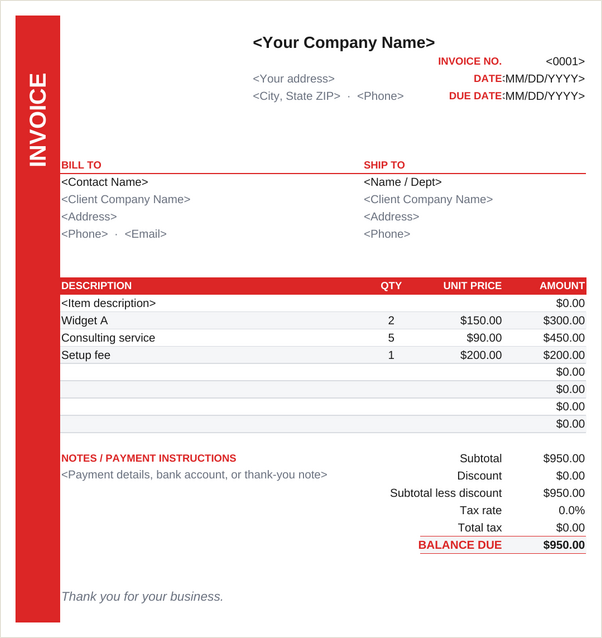 Side Rail invoice template