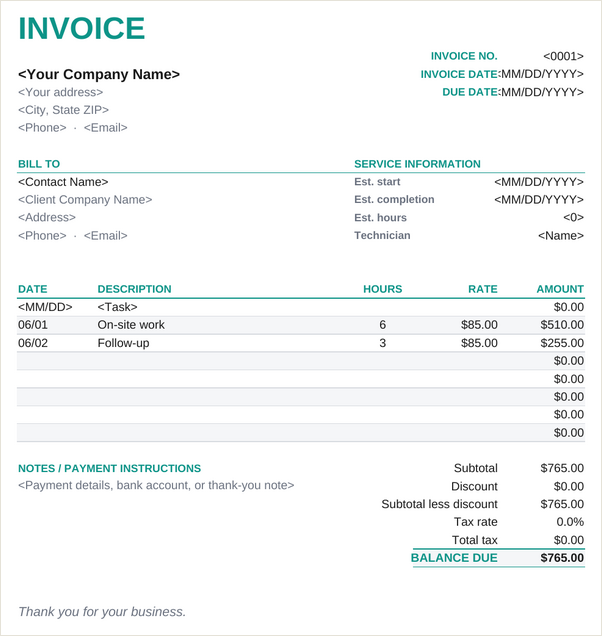 Timesheet invoice template