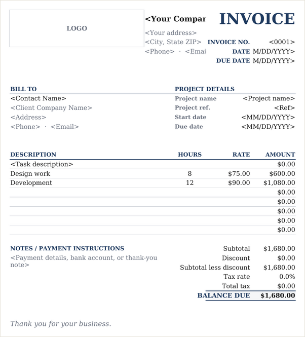 Wide Margin invoice template