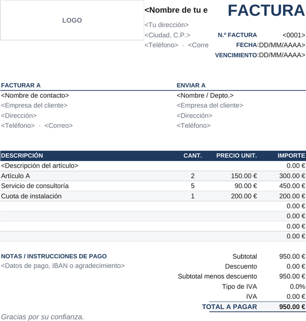 Plantilla de factura clásica