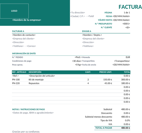 Plantilla de factura de empresa