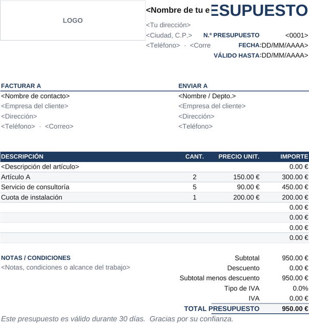 Plantilla de presupuesto clásica