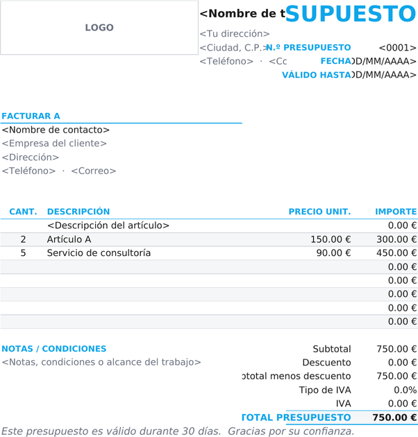 Plantilla de presupuesto compacta