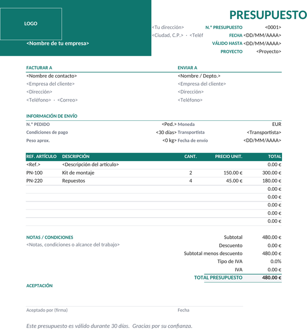 Plantilla de presupuesto de empresa
