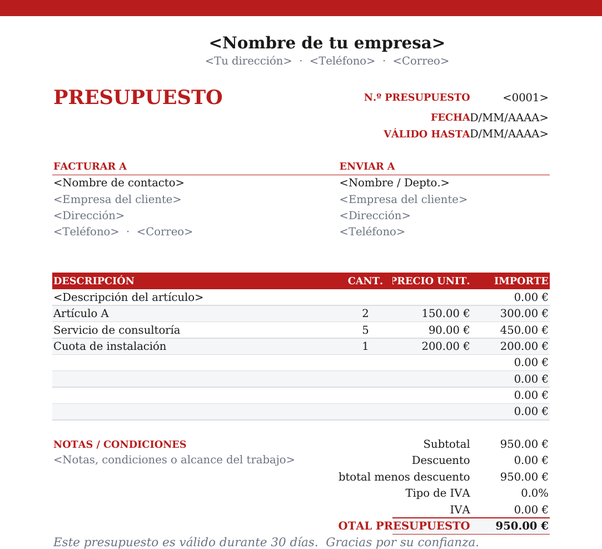 Plantilla de presupuesto con membrete